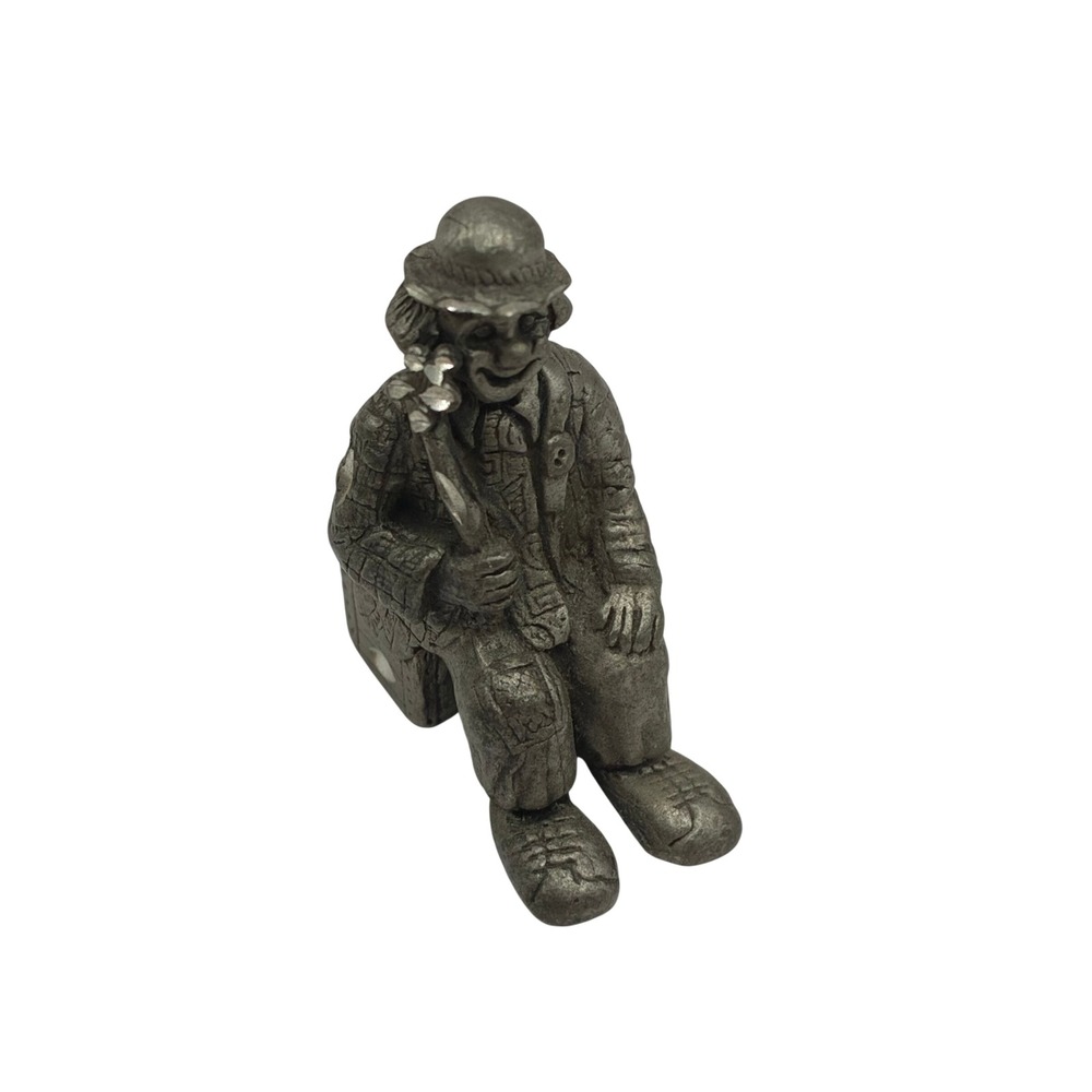 Vintage Pewter Miniature Hobo Clown Sitting on Suitcase Figurine 1.5 Inch